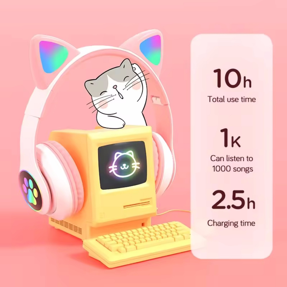 접이식 무선 블루투스 헤드폰, 이어컵형, 스테레오, L - Cat Ear Bluetooth Headset Led 리뷰 및 가격