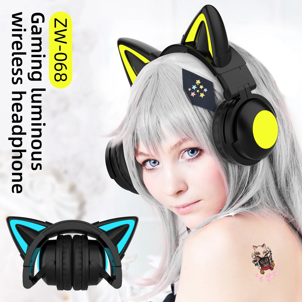 ZW068 블루투스 헤드폰 LED 라이트 고양이 귀 헤 - Cat Ear Bluetooth Headset Led 리뷰 및 가격
